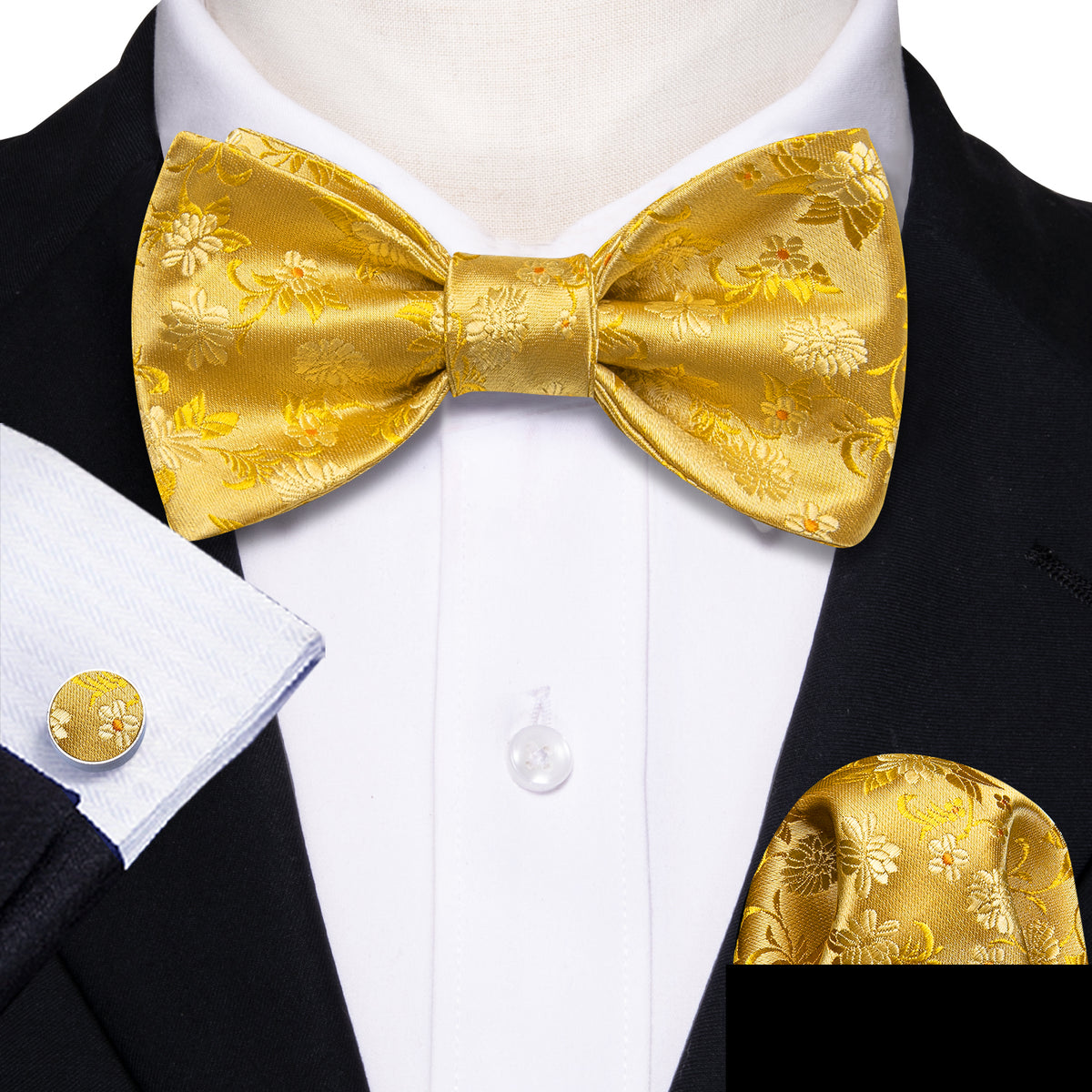Gold Floral Bow Tie Set bow ties - Sophisticated Gentlemen
