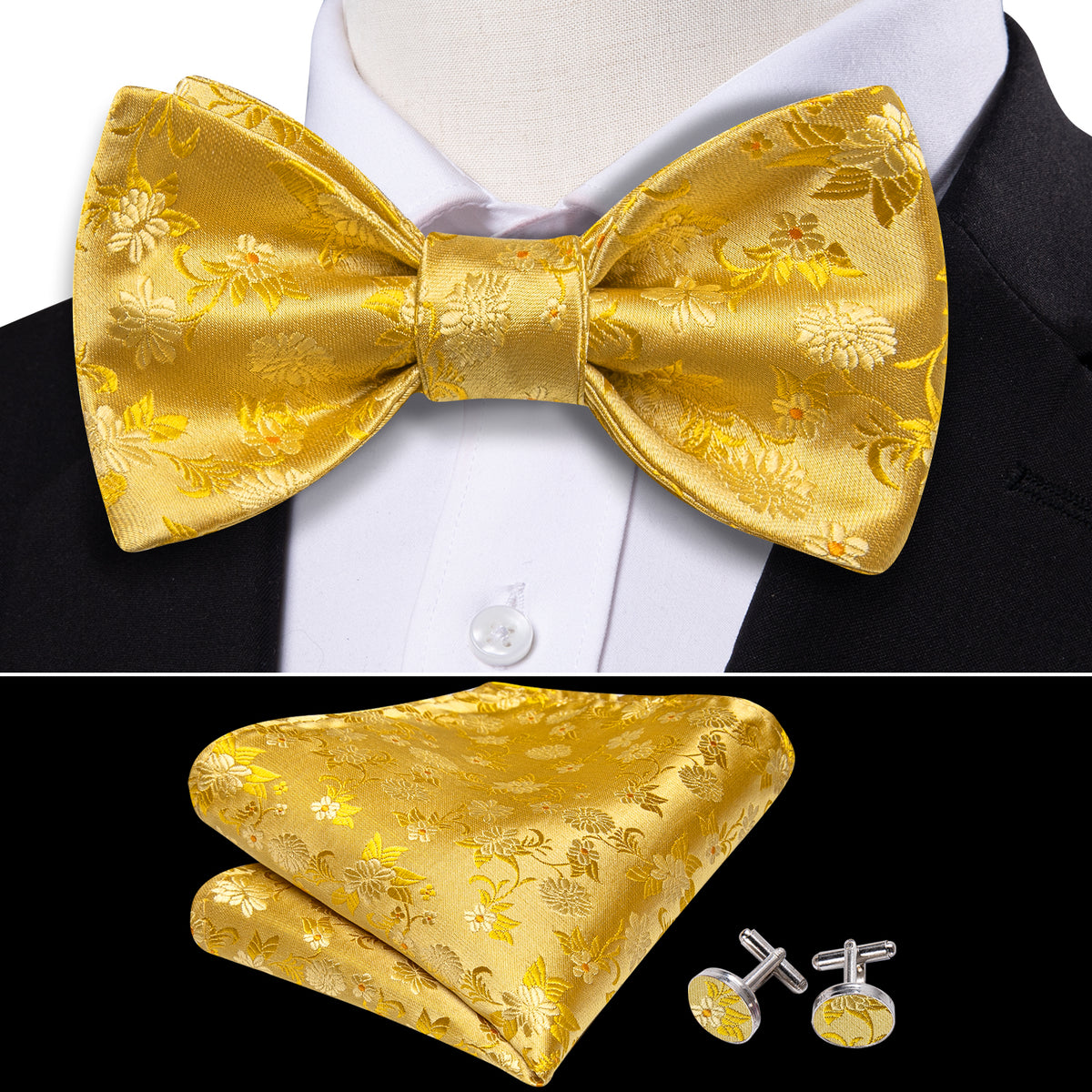 Gold Floral Bow Tie Set bow ties - Sophisticated Gentlemen