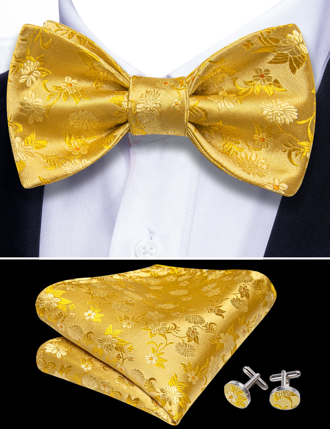 Gold Floral Bow Tie Set bow ties - Sophisticated Gentlemen