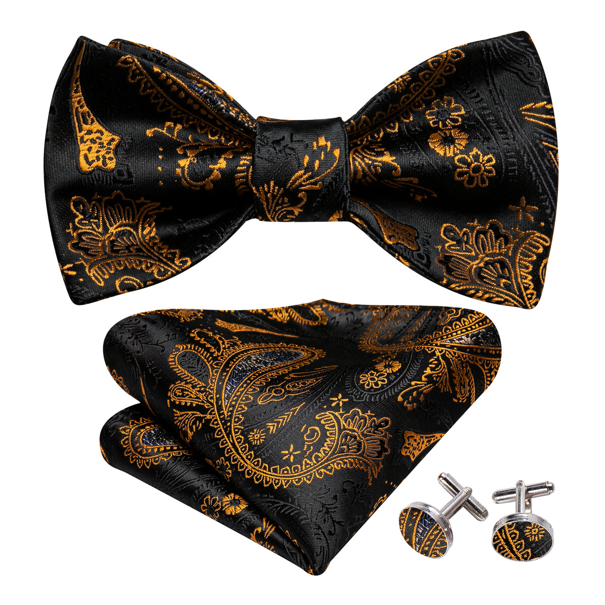 Black and Gold Paisley Bow Tie Set bow ties - Sophisticated Gentlemen