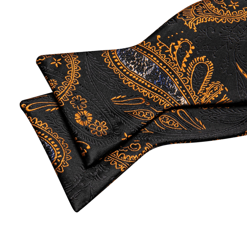 Black and Gold Paisley Bow Tie Set bow ties - Sophisticated Gentlemen