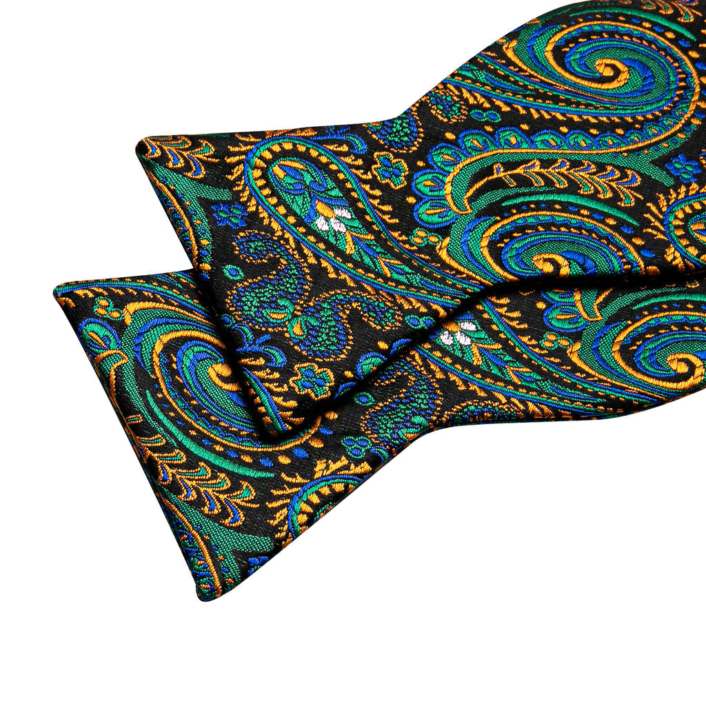 Blue Teal Orange Paisley Bow Tie Set bow ties - Sophisticated Gentlemen