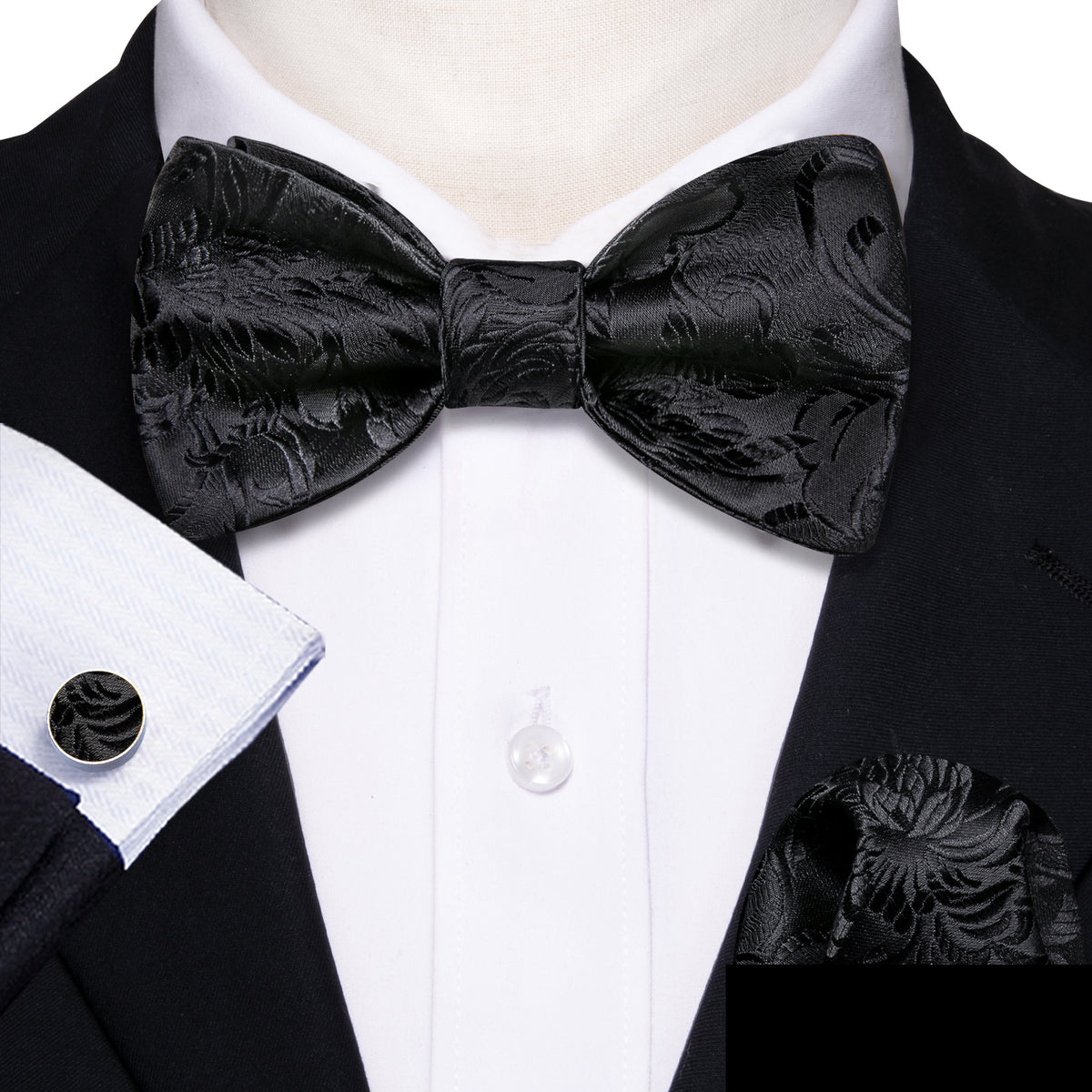 Black Paisley Formal Bow Tie Set bow ties - Sophisticated Gentlemen