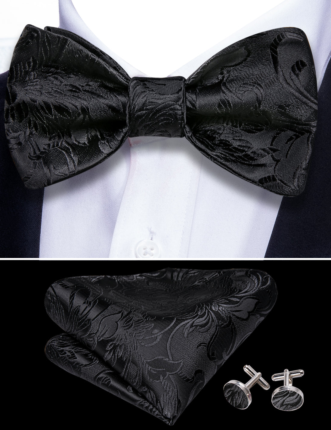 Black Paisley Formal Bow Tie Set bow ties - Sophisticated Gentlemen
