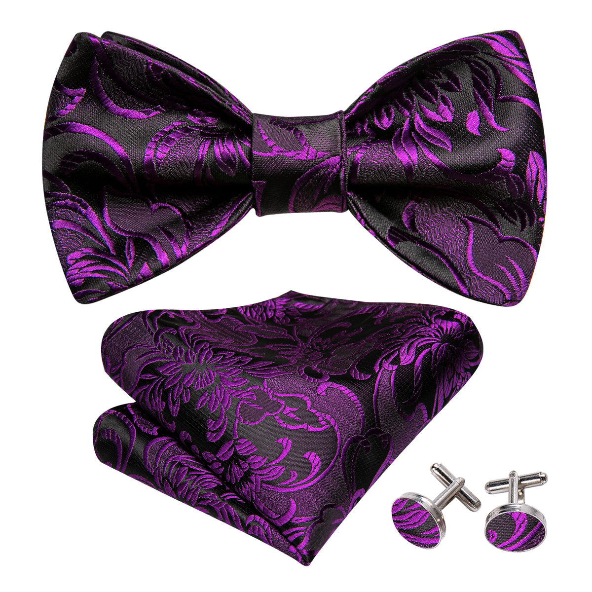Black Purple Floral Bow Tie Set bow ties - Sophisticated Gentlemen