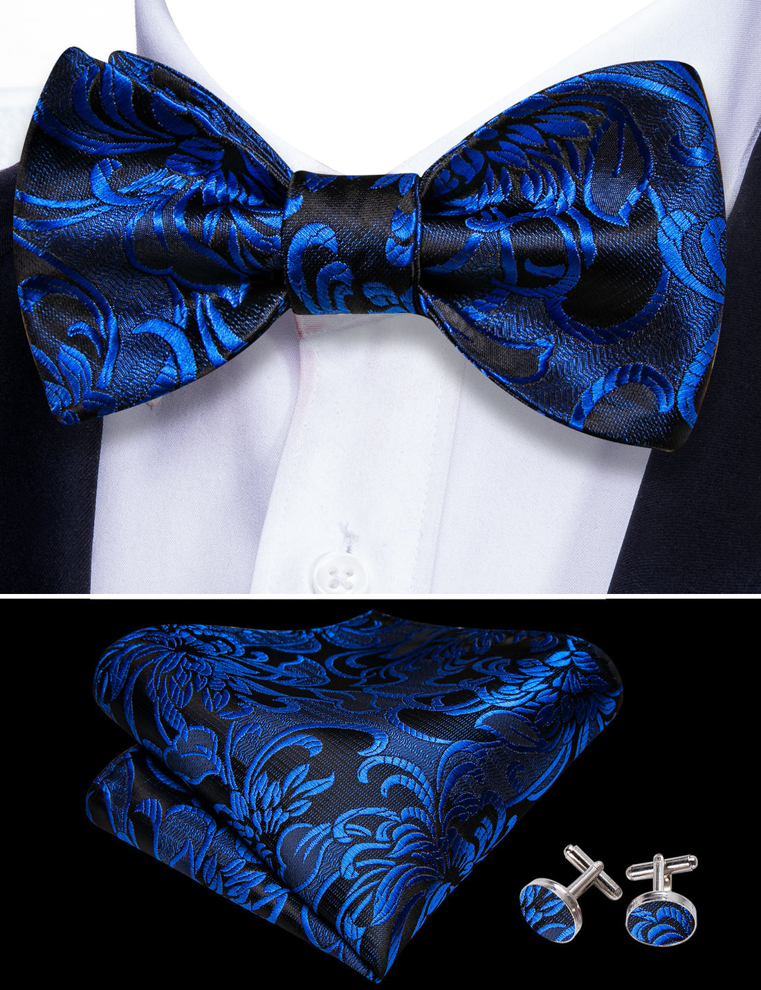 Peacock Blue Paisley Bow Tie Set bow ties - Sophisticated Gentlemen