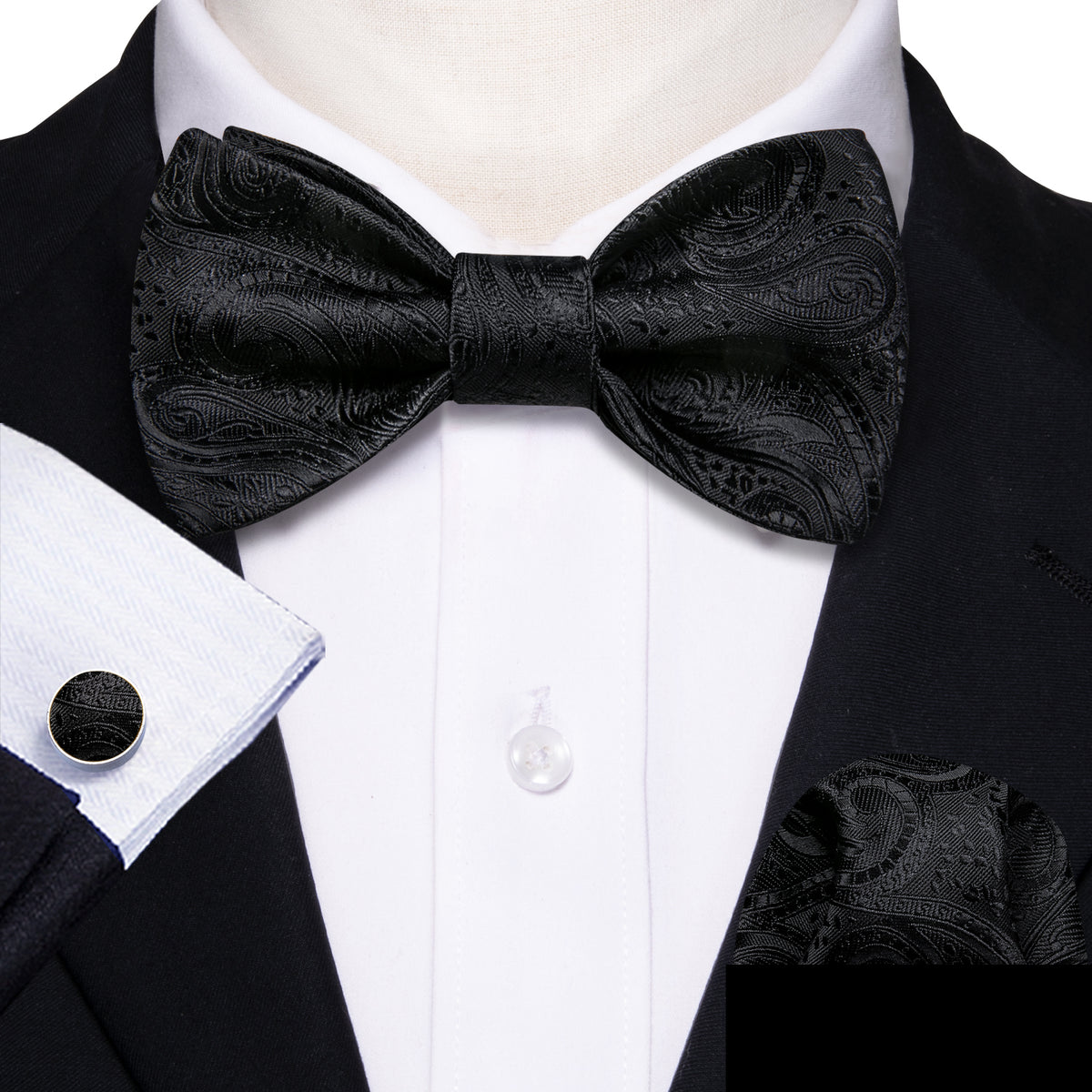 Black Floral Classy Bow Tie Set bow ties - Sophisticated Gentlemen