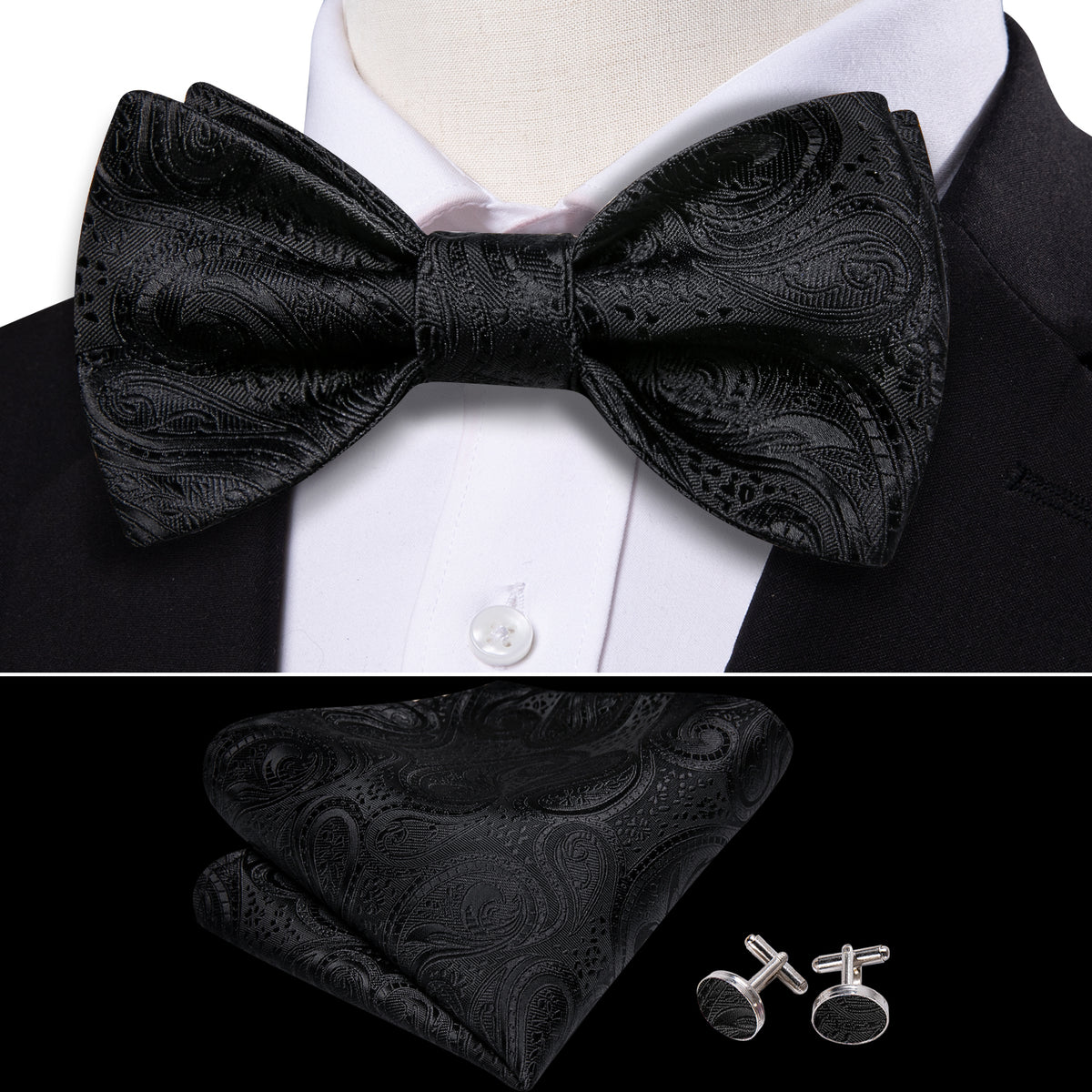 Black Floral Classy Bow Tie Set bow ties - Sophisticated Gentlemen