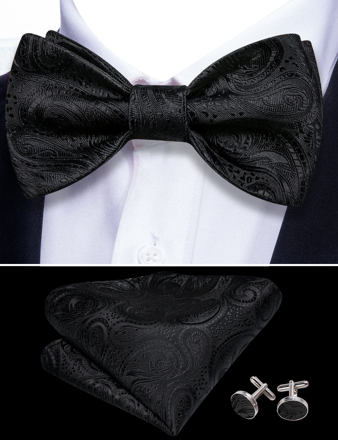 Black Floral Classy Bow Tie Set bow ties - Sophisticated Gentlemen