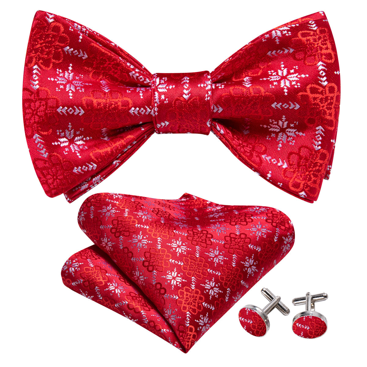 Red White Snowflake Pattern Silk Christmas Bow Tie Set bow ties - Sophisticated Gentlemen