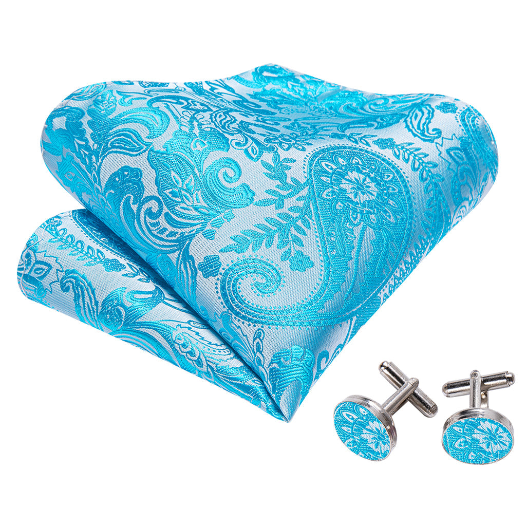 Blue and Silver Paisley Bow Tie Set bow ties - Sophisticated Gentlemen