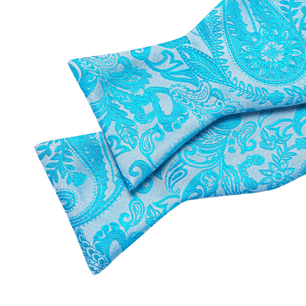 Blue and Silver Paisley Bow Tie Set bow ties - Sophisticated Gentlemen