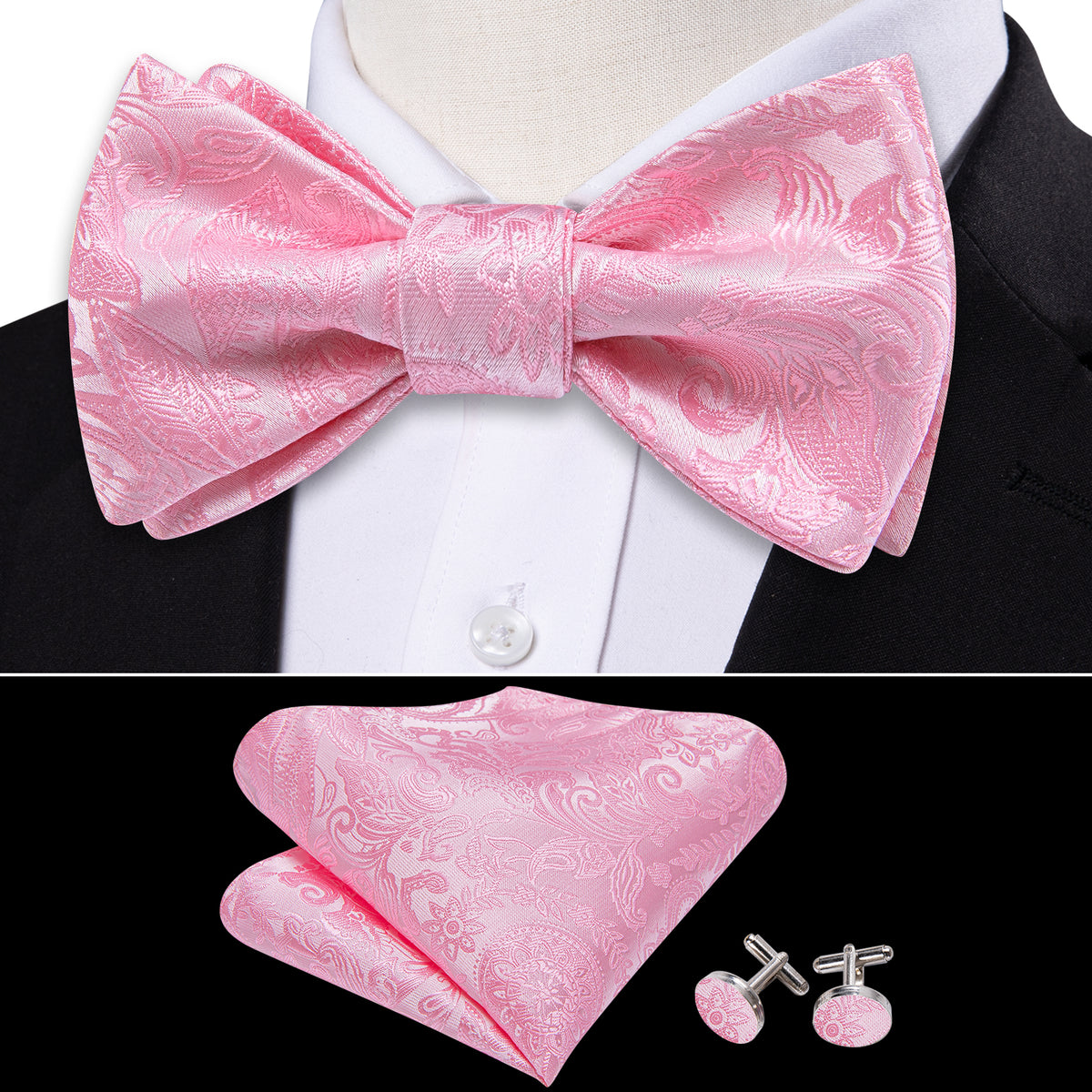 Pink Paisley Bow Tie Set bow ties - Sophisticated Gentlemen