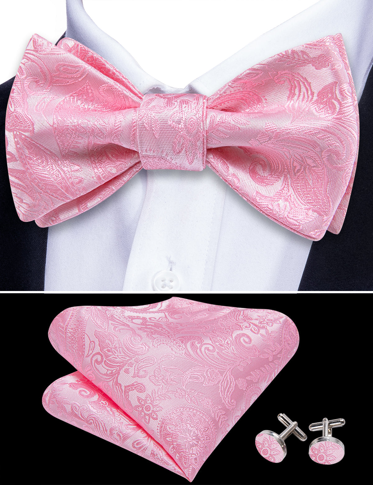 Pink Paisley Bow Tie Set bow ties - Sophisticated Gentlemen