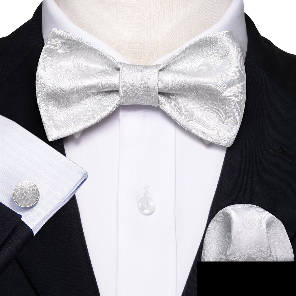 White Paisley Bow Tie Set bow ties - Sophisticated Gentlemen