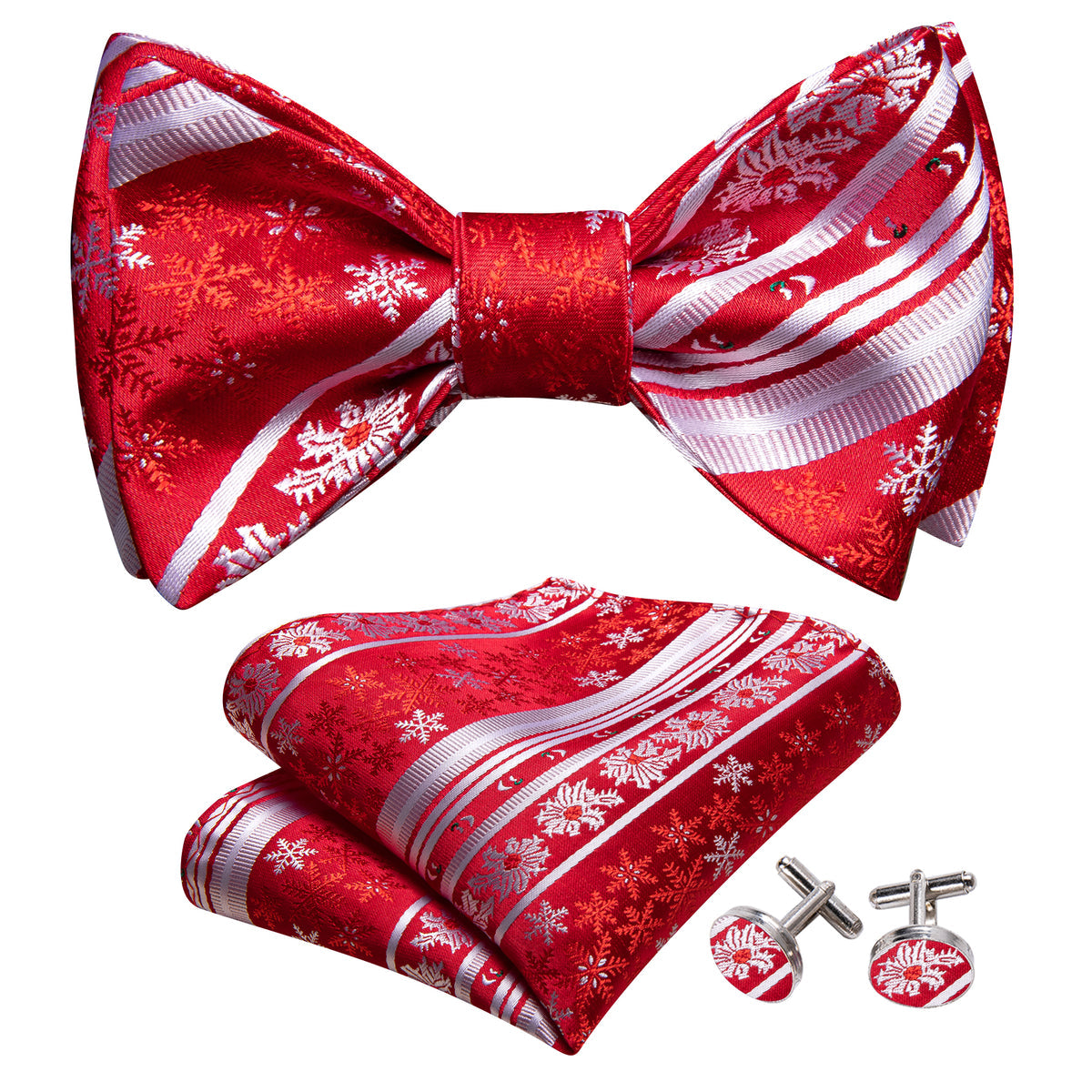 Red White Snowflake Christmas Bow Tie Set bow ties - Sophisticated Gentlemen