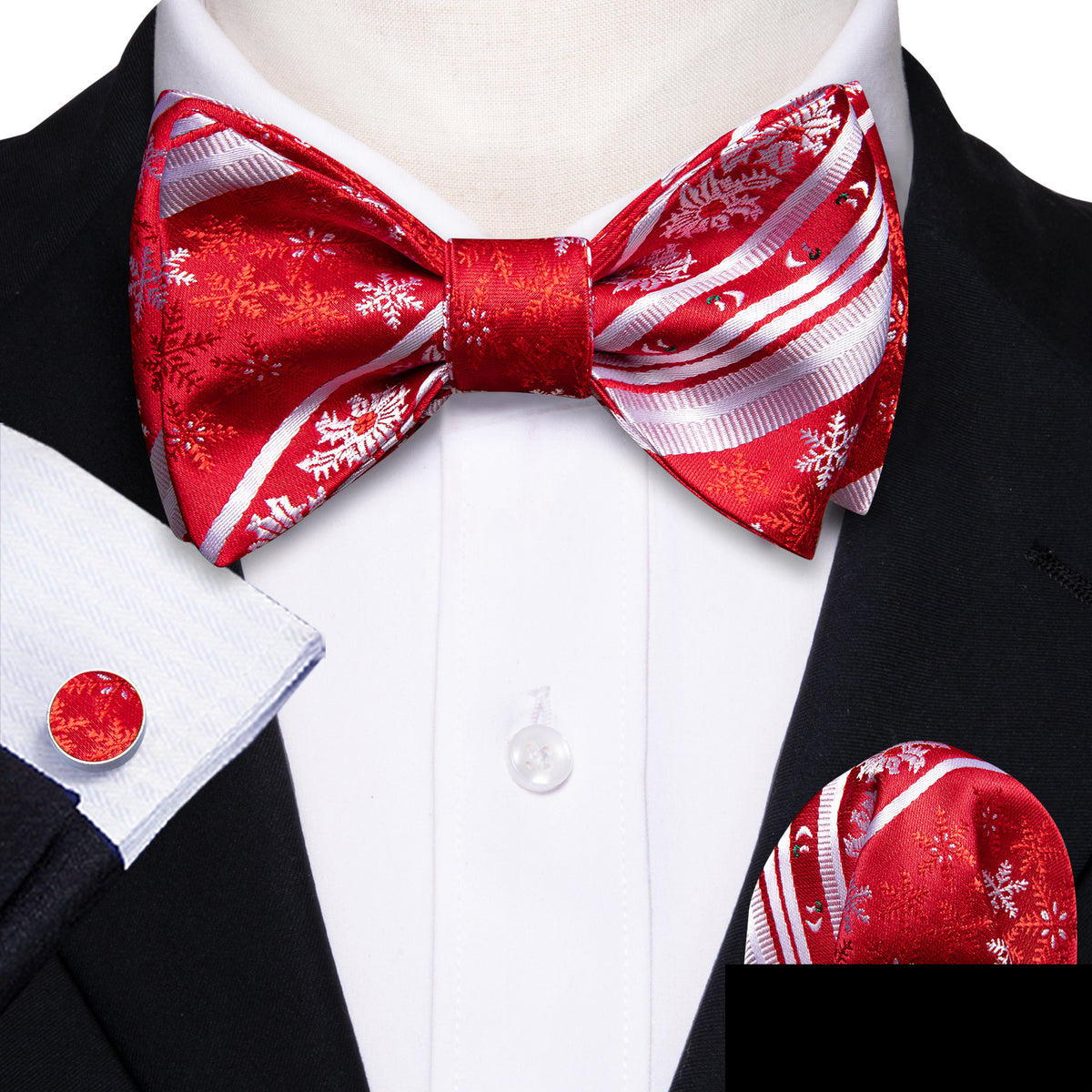 Red White Snowflake Christmas Bow Tie Set bow ties - Sophisticated Gentlemen