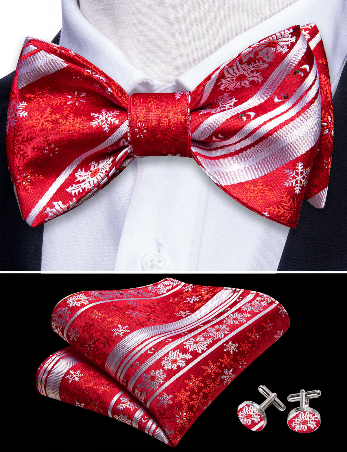 Red White Snowflake Christmas Bow Tie Set bow ties - Sophisticated Gentlemen