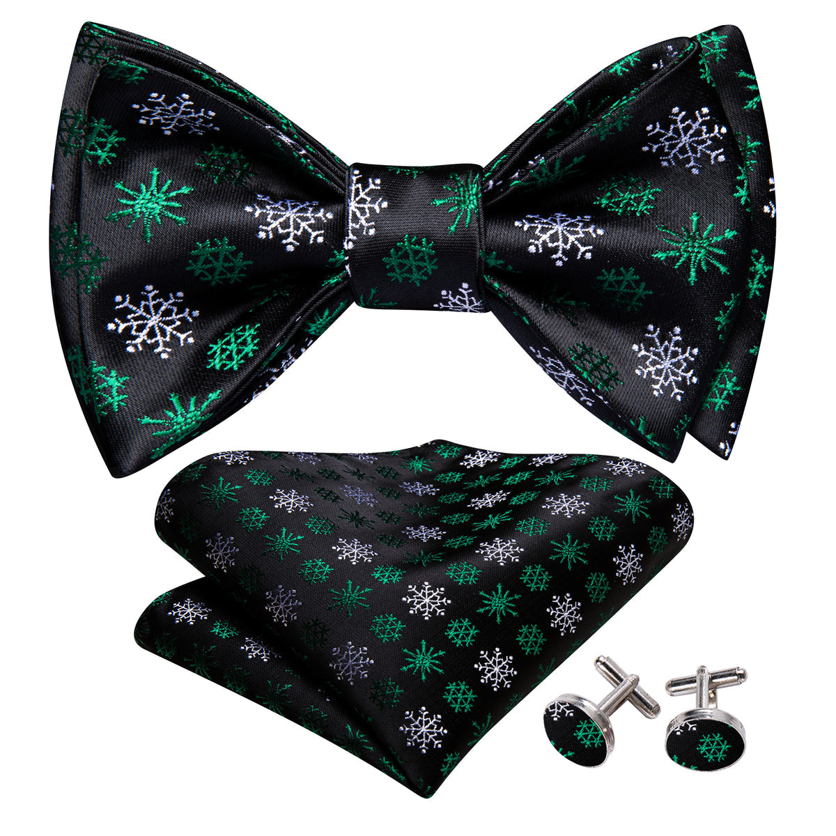 Black Green Snowflake Christmas Bow Tie Set bow ties - Sophisticated Gentlemen