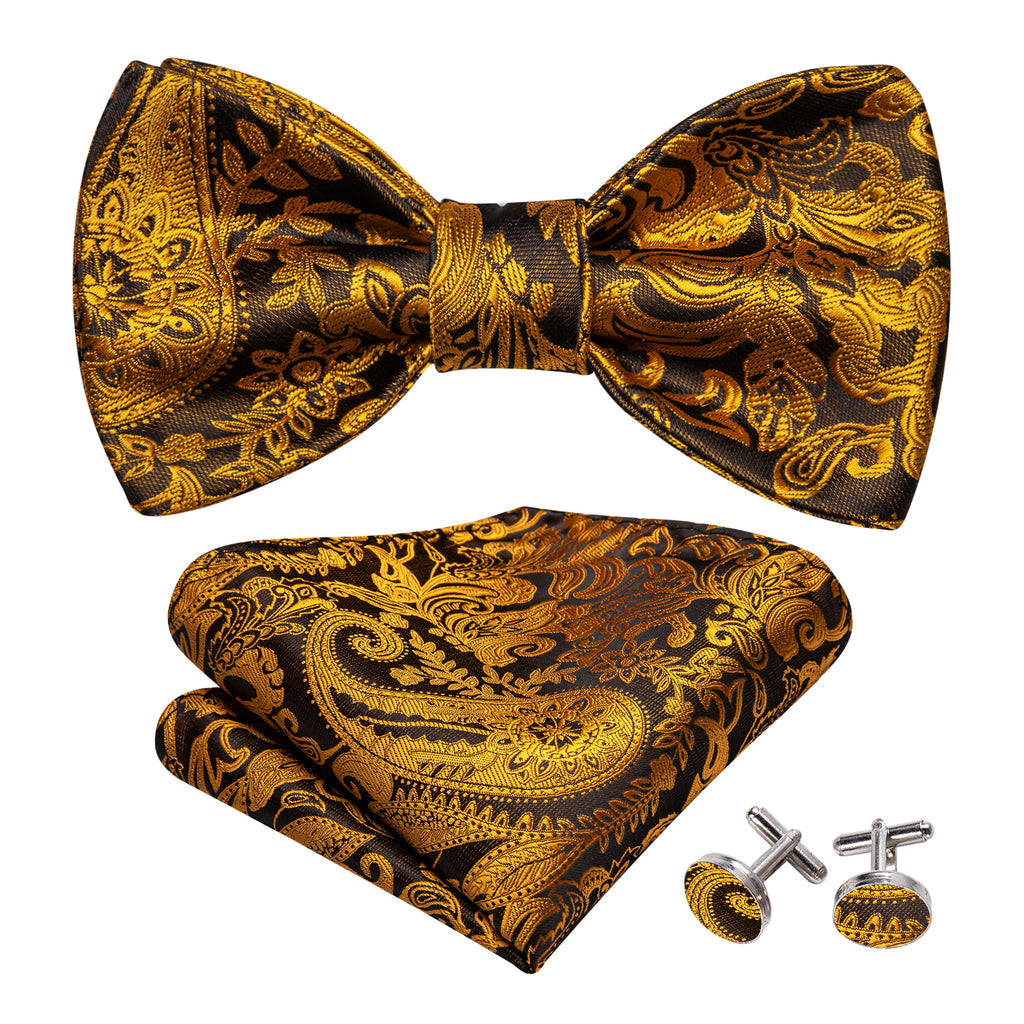 Black Gold Paisley Paisley Bow Tie Set bow ties    - Sophisticated Gentlemen