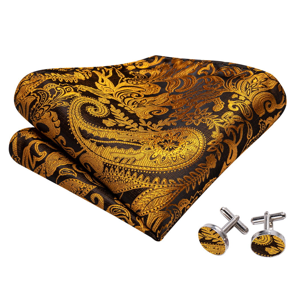 Black Gold Paisley Paisley Bow Tie Set bow ties    - Sophisticated Gentlemen