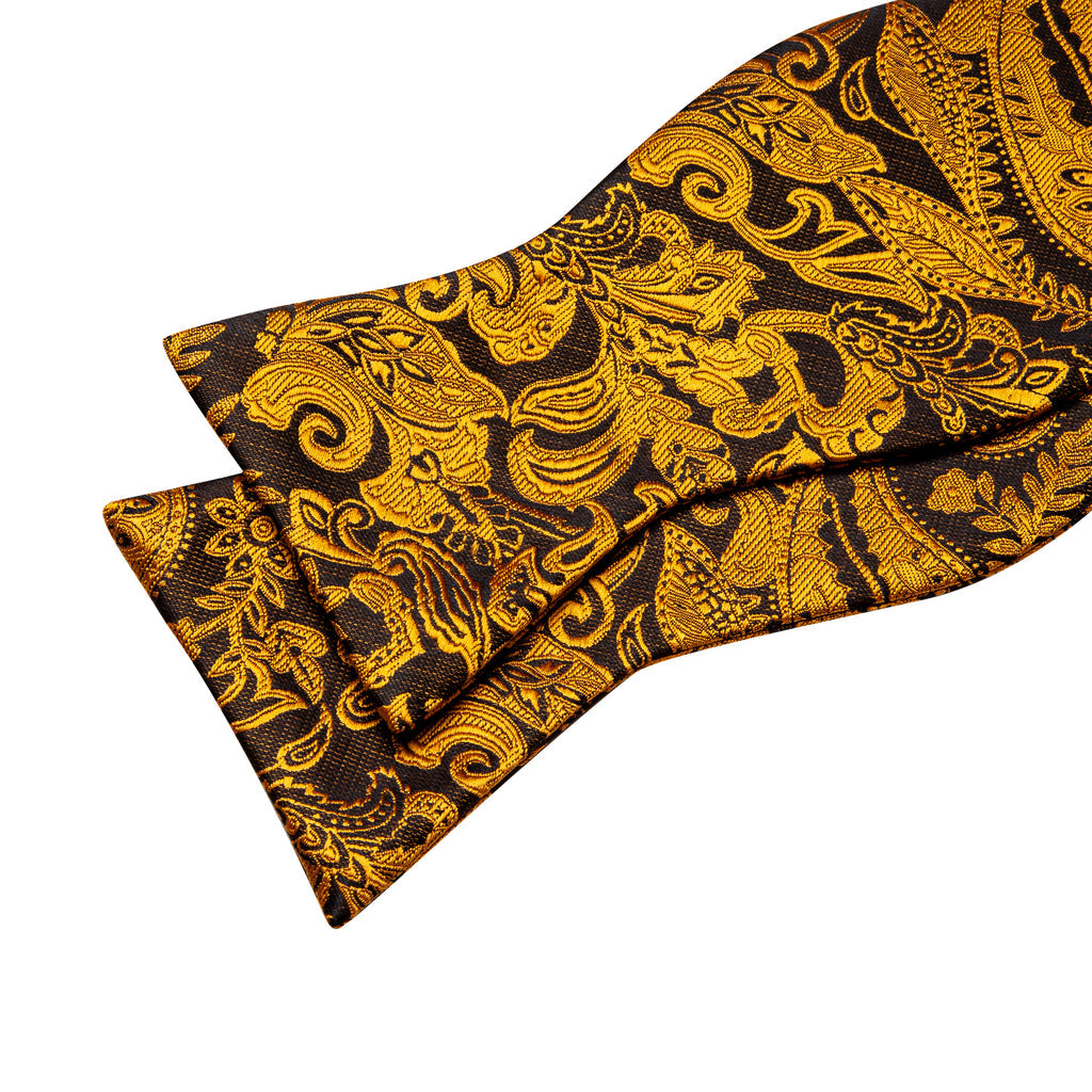 Black Gold Paisley Paisley Bow Tie Set bow ties    - Sophisticated Gentlemen