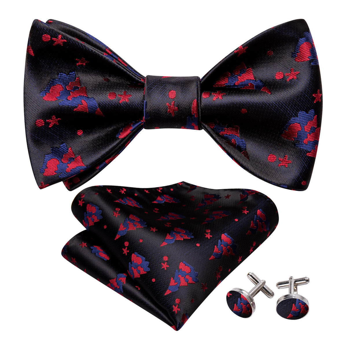 Black Red Tree Silk Christmas Bow Tie Set bow ties - Sophisticated Gentlemen