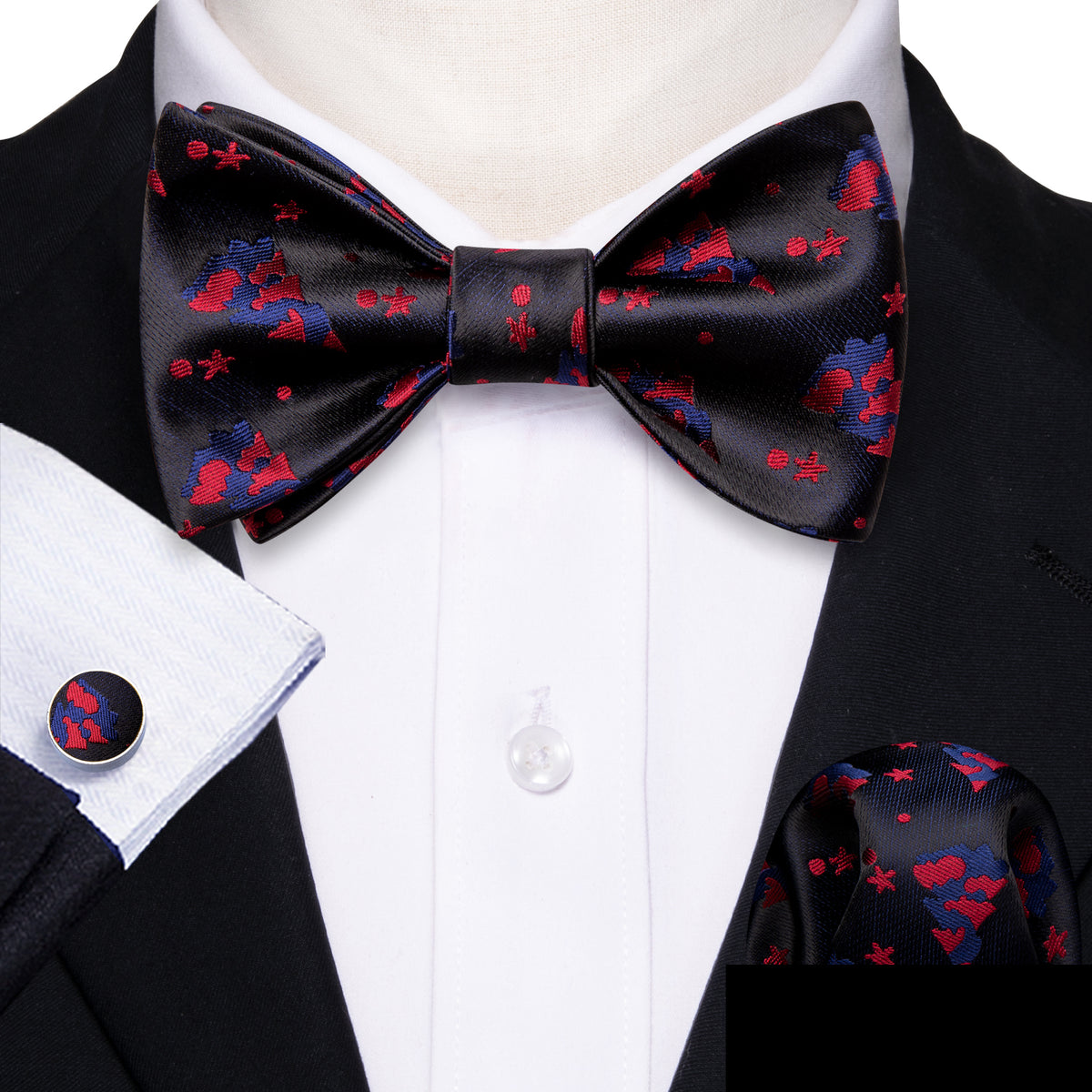 Black Red Tree Silk Christmas Bow Tie Set bow ties - Sophisticated Gentlemen