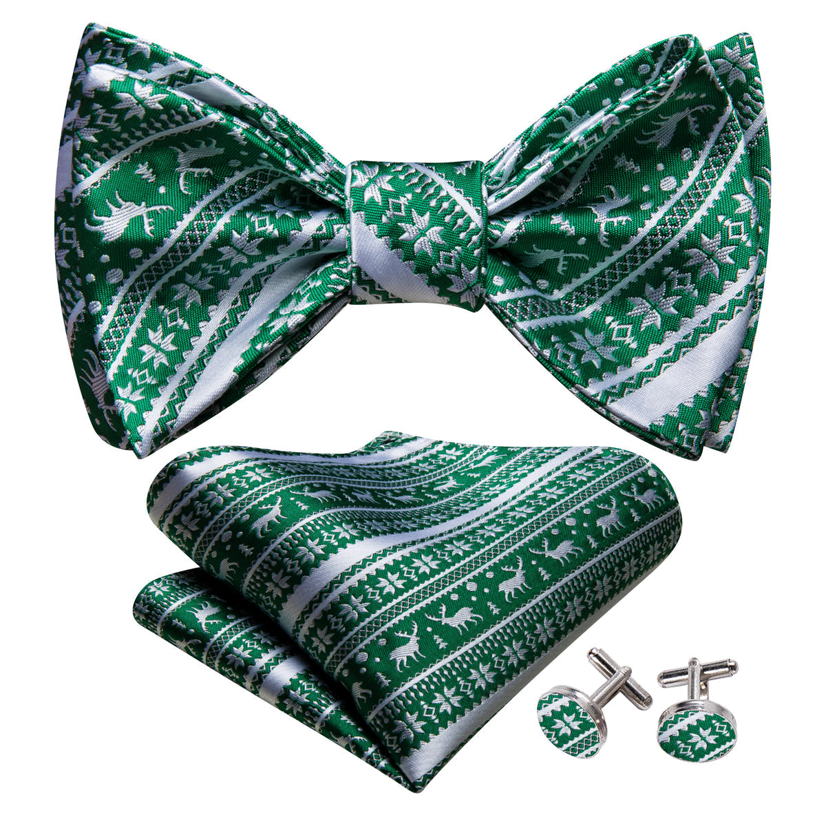 Green White Elk Christmas Bow Tie Set bow ties - Sophisticated Gentlemen