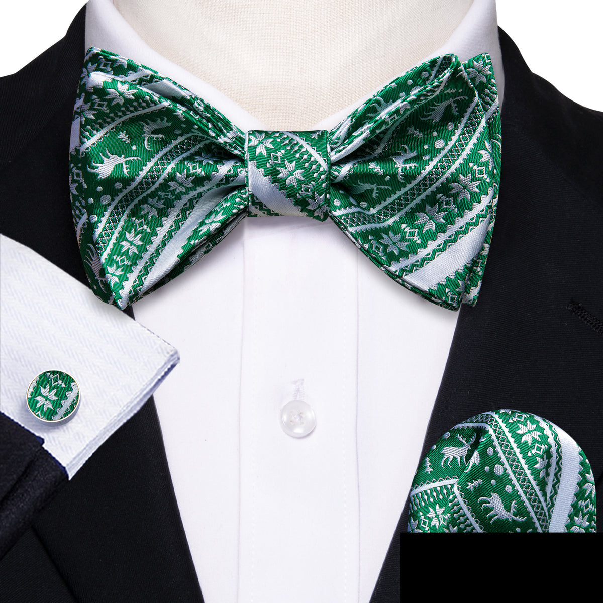 Green White Elk Christmas Bow Tie Set bow ties - Sophisticated Gentlemen