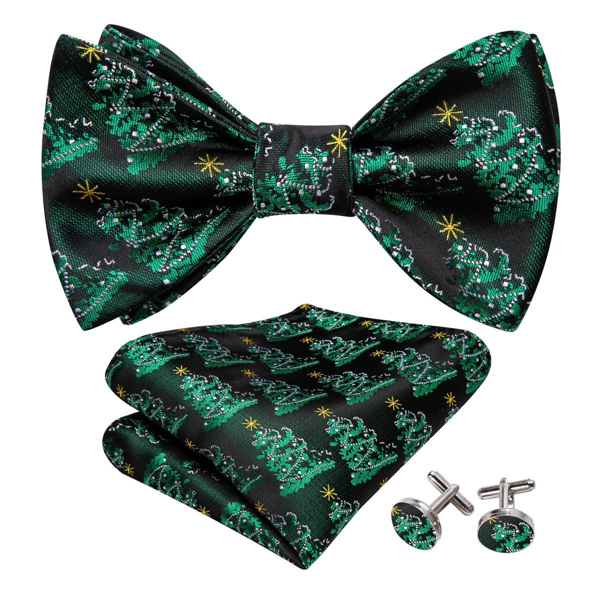 Green Christmas Tree Silk Bow Tie Set bow ties - Sophisticated Gentlemen