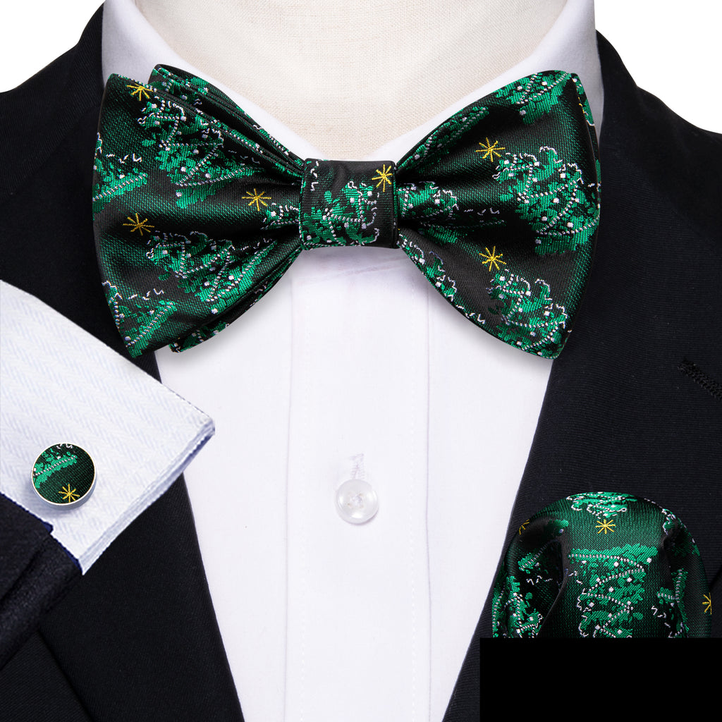 Green Christmas Tree Silk Bow Tie Set bow ties - Sophisticated Gentlemen