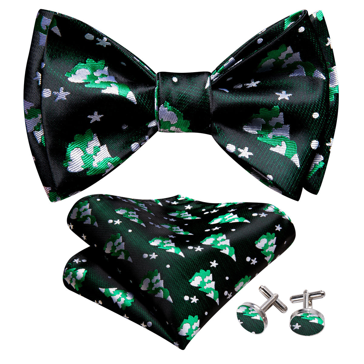 Black & Emerald Green Christmas Tree Bow Tie Set bow ties - Sophisticated Gentlemen