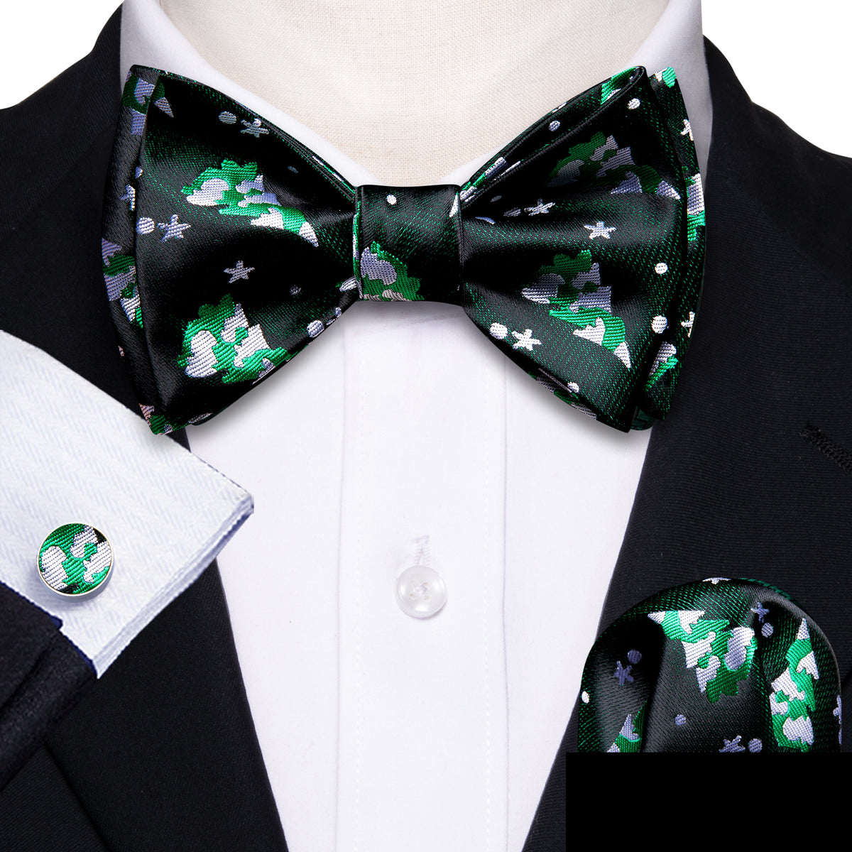 Black & Emerald Green Christmas Tree Bow Tie Set Black & Emerald Green Christmas Tree Bow Tie Set