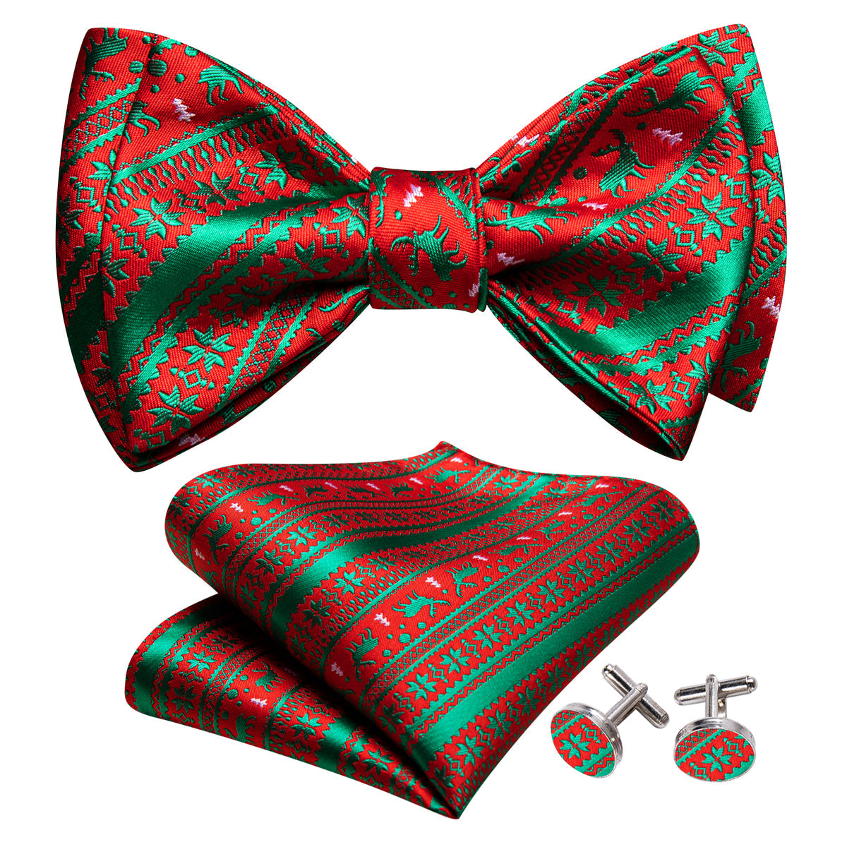 Green Red Xmas Elk Bow Tie Set bow ties - Sophisticated Gentlemen