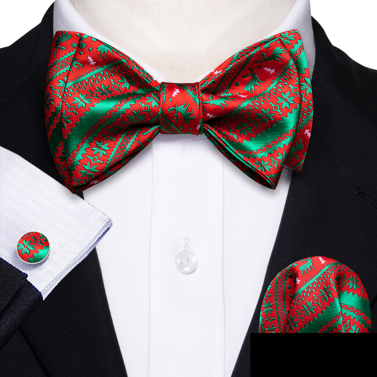 Green Red Xmas Elk Bow Tie Set bow ties - Sophisticated Gentlemen