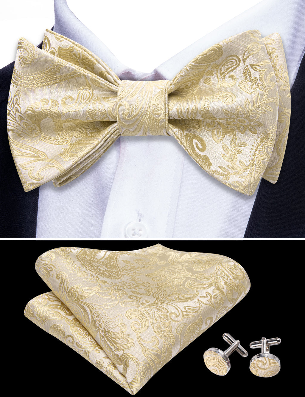 Linen Paisley Silk Bow Tie Set bow ties - Sophisticated Gentlemen