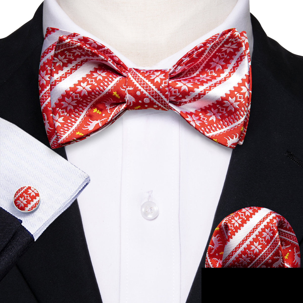 Red Silver Elk Christmas Bow Tie Set bow ties - Sophisticated Gentlemen