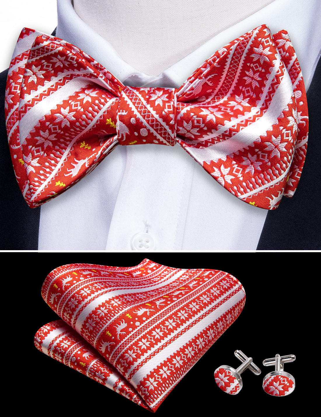 Red Silver Elk Christmas Bow Tie Set bow ties - Sophisticated Gentlemen