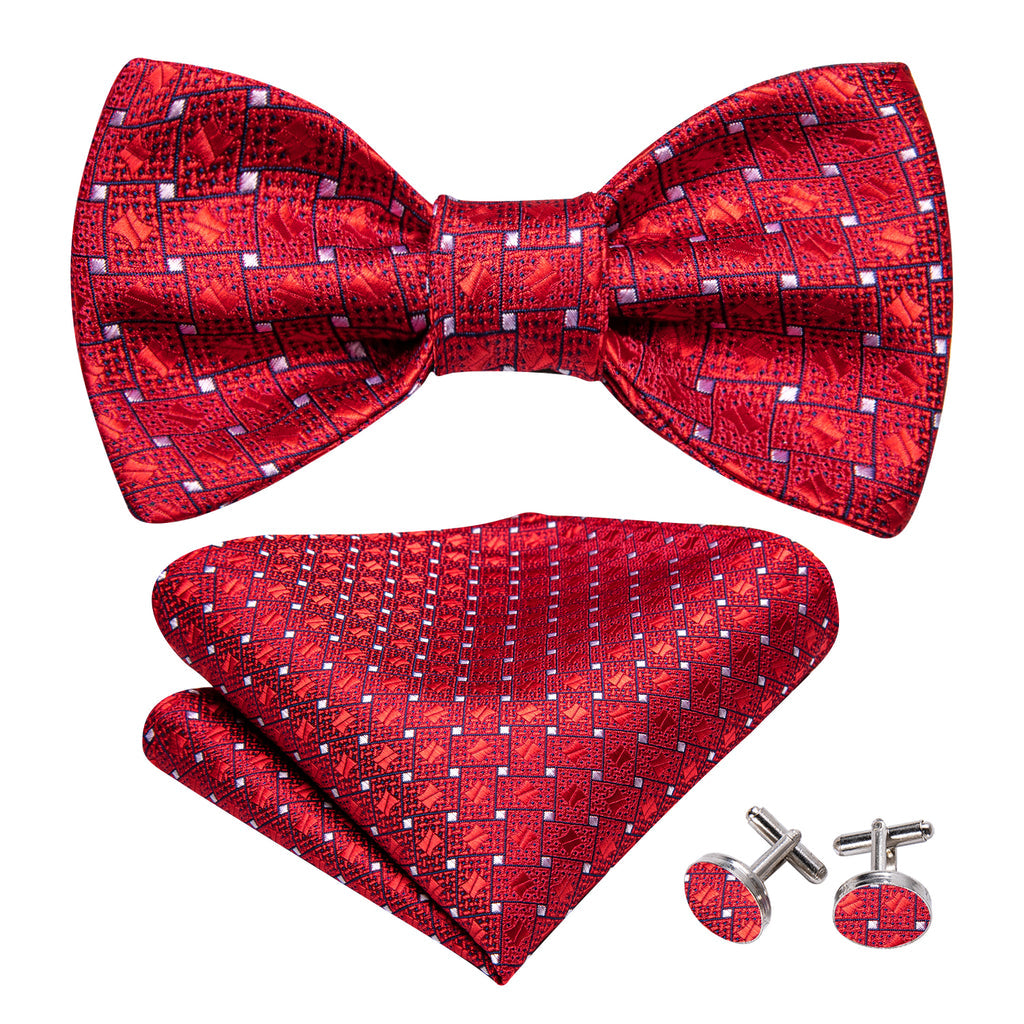 Red and White Plaid Bow Tie Set bow ties - Sophisticated Gentlemen