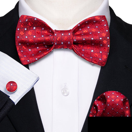 Red and White Plaid Bow Tie Set bow ties - Sophisticated Gentlemen