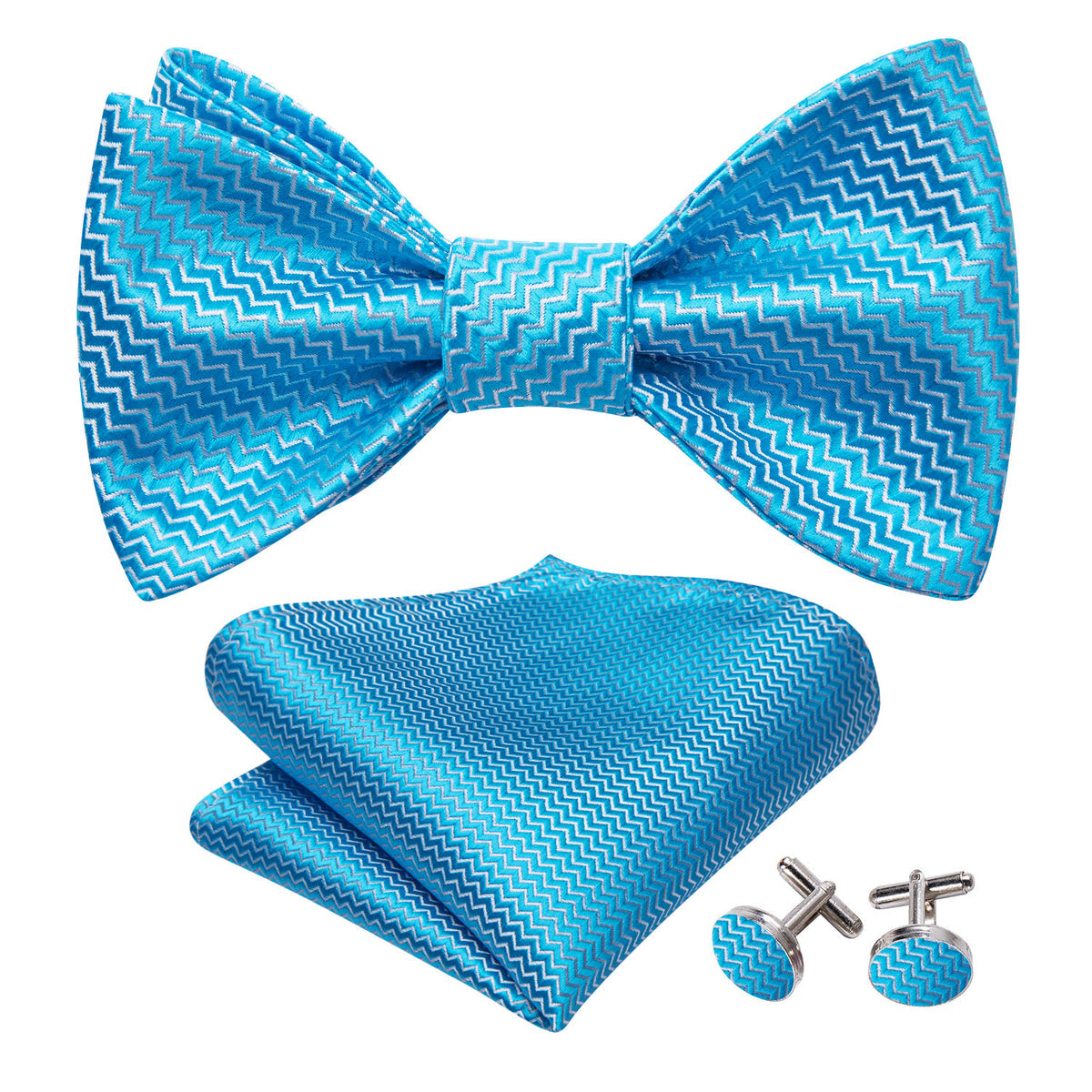 Sky Blue Striped Silk Bow Tie Set bow ties - Sophisticated Gentlemen