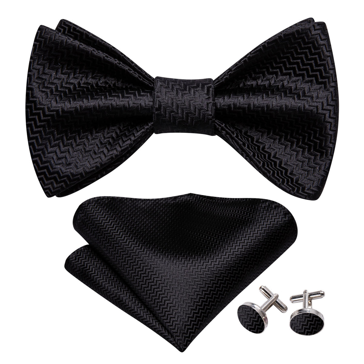 Black Striped Silk Bow Tie Set bow ties - Sophisticated Gentlemen