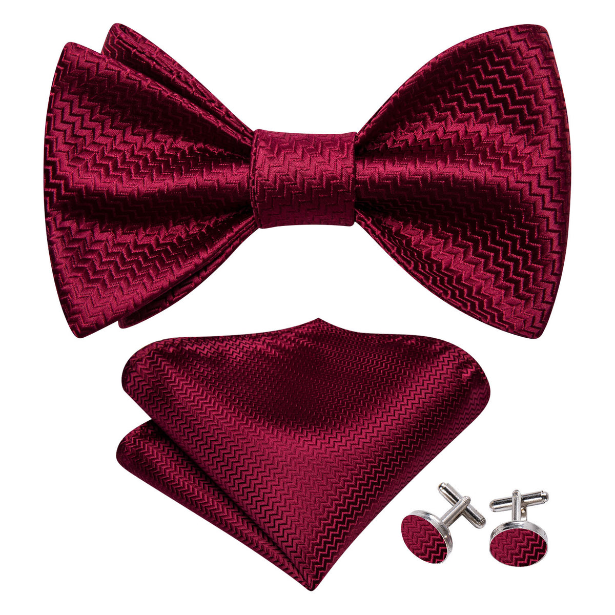 Dark Red Striped Silk Bow Tie Set bow ties - Sophisticated Gentlemen