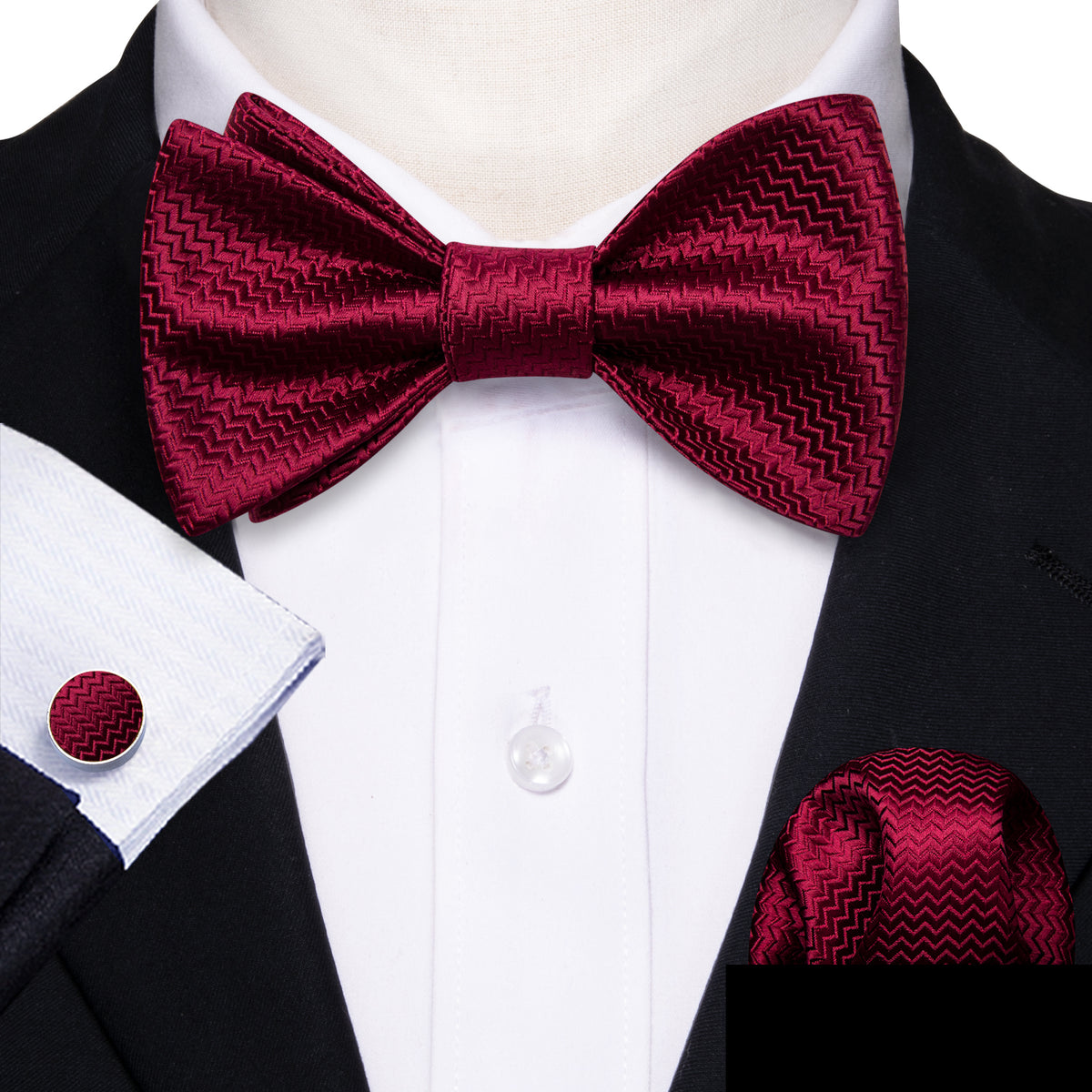 Dark Red Striped Silk Bow Tie Set bow ties - Sophisticated Gentlemen