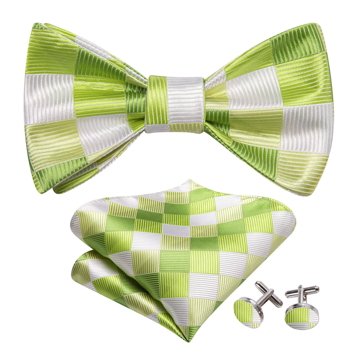 Green White Plaid Silk Bow Tie Set bow ties - Sophisticated Gentlemen