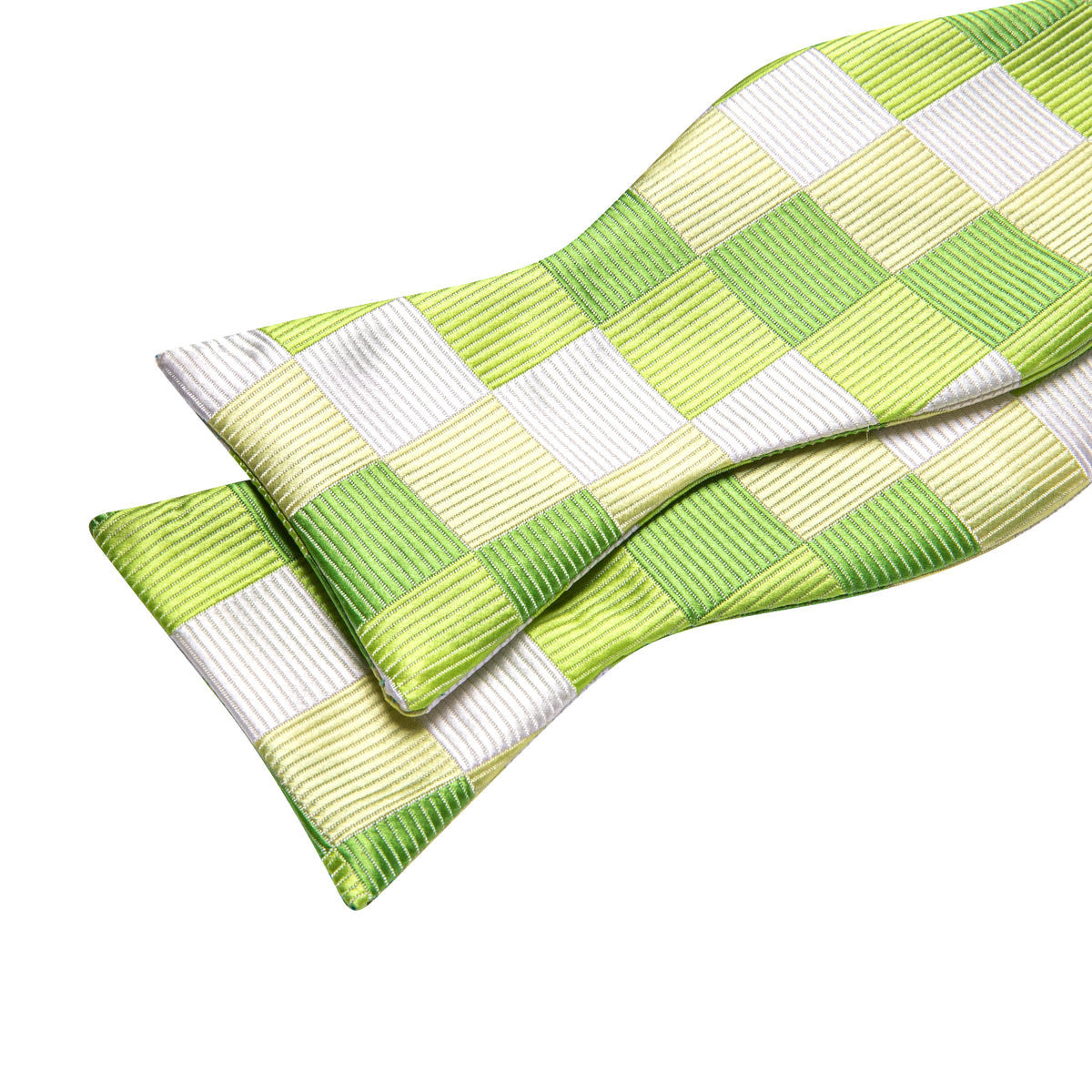 Green White Plaid Silk Bow Tie Set bow ties - Sophisticated Gentlemen