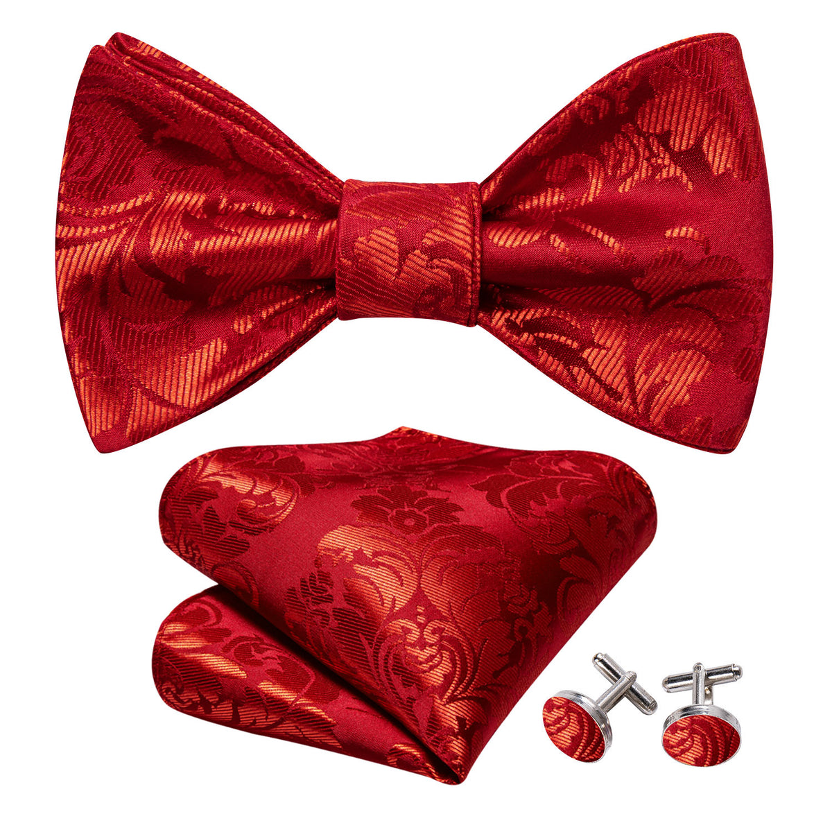 Red Floral Silk Bow Tie Set bow ties - Sophisticated Gentlemen