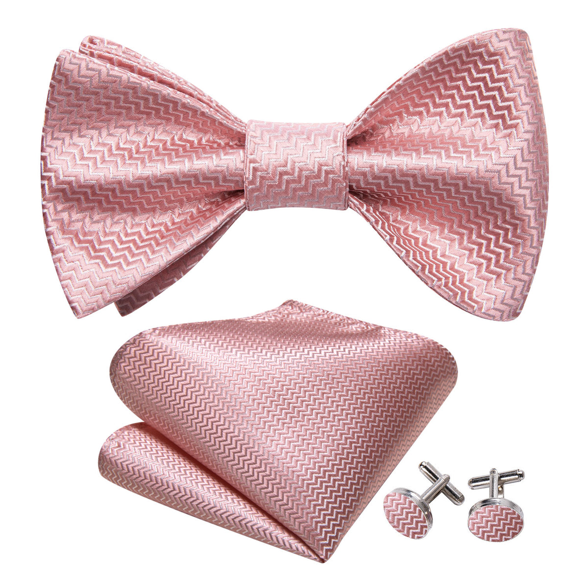 Pink White Striped Silk Bow Tie Set bow ties - Sophisticated Gentlemen