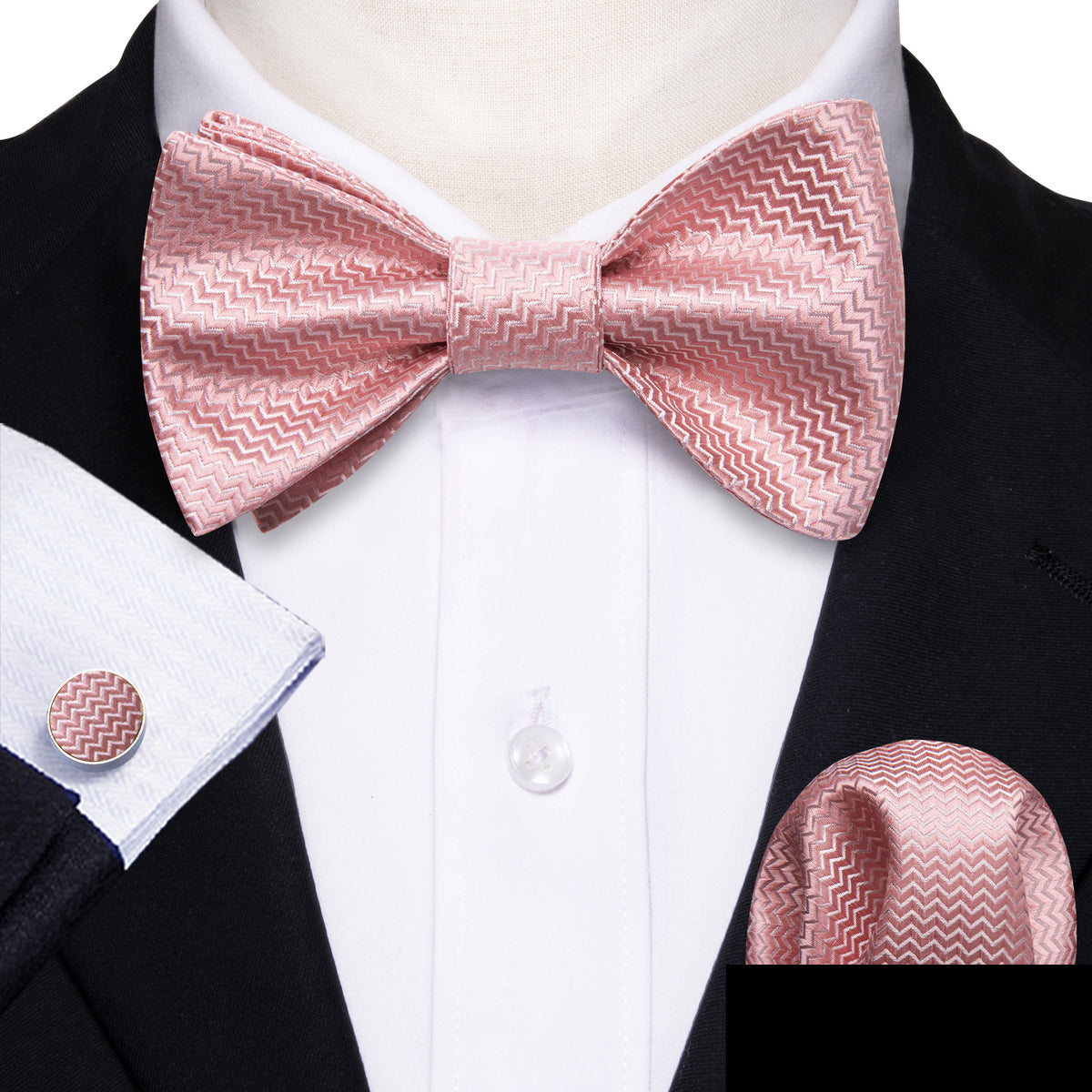 Pink White Striped Silk Bow Tie Set bow ties - Sophisticated Gentlemen
